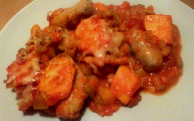 Sausage, Leek & Sweet Potato Bake